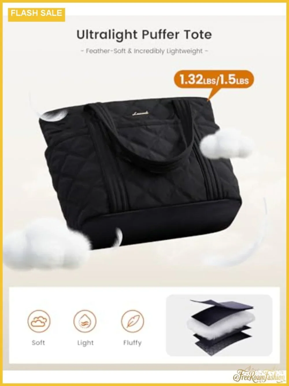 LOVEVOOK Puffer Tote Bag for Women, Puffy Work Handbag with Cup Holder, Zipper
